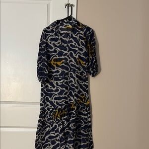 Elegant Navy and Yellow Patterned Dress